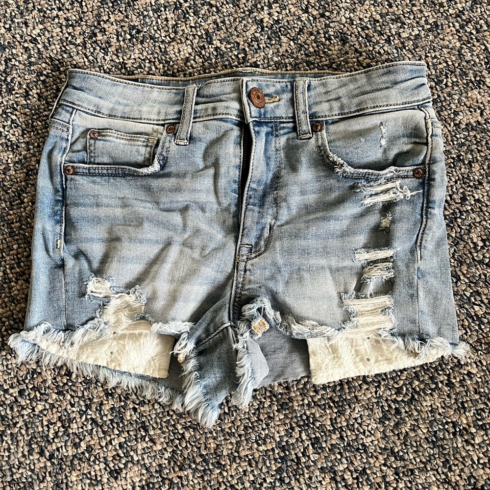 American Eagle Outfitters Hi-Rise Shortie Light Blue Super Stretch Denim